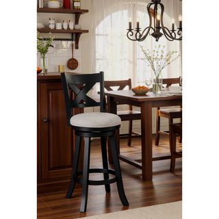 Sunvega Contemporary Black Frame Fabric Upholstery Swivel Pub Stools with Footrest
