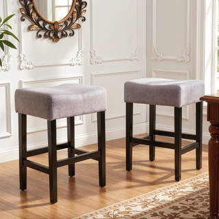 Sunvega Backless Counter Stools Set of 2 with Soft Fabric Seat and Rubber-Wood Legs