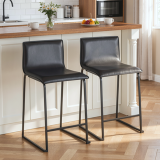 Sunvega Modern Black Metal and Faux Leather Counter Stool Set with Footrest