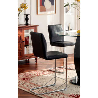 Sunvega Contemporary Black Leatherette High Chairs with Chrome Legs Set of 2