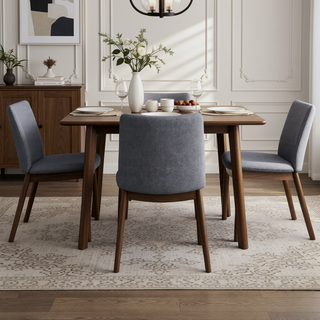 Sunvega Modern Solid Wood Dining Chair with Grey Fabric Upholstery and Padded Seat for Kitchen