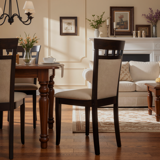 Sunvega Upholstered Side Chairs with Cappuccino Finish and Intriguing Cut-Out Designs
