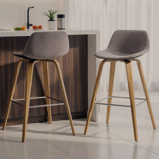 Sunvega Mid Century Modern Bentwood Bar Stool Set of 2 with Mocha Fabric