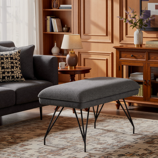 Sunvega Modern Upholstered Dining Bench with Gray Fabric and Hairpin Legs