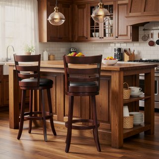 Sunvega Dark Cherry Finish Bar Chair with 360-Degree Swivel and Comfortable Footrest