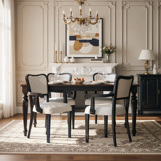 Sunvega 42 Inch Round Dining Table with Oak Veneer Top and Iron Base for Small Spaces