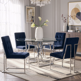 Sunvega Blue and Chrome Tufted Back Dining Chair with Plush Cushioned Seat