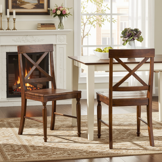 Sunvega Acacia Wood Dining Chairs with X-Shaped Backrest for Classic Dining Room