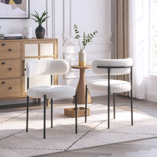 Sunvega Cream Boucle Fabric Upholstered Dining Chair Set with Metal Frame
