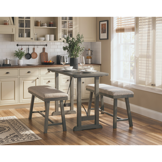 Sunvega Light Gray Finish Industrial Design Wood Frame Counter Height Bench