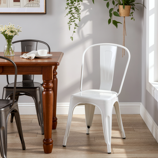 Sunvega Set of 4 High Gloss White Modern Metal Dining Chairs for Kitchen and Bar