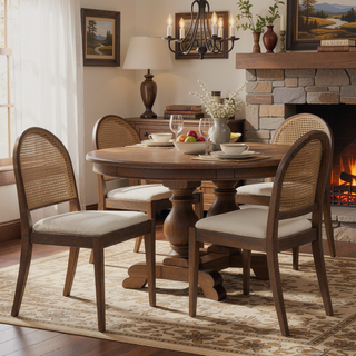 Sunvega Ivory White Boucle Cane Rattan Side Dining Chair Set of 2
