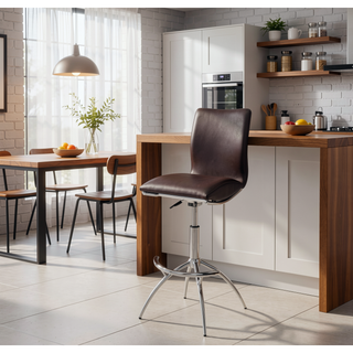 Sunvega Modern Brown PU Adjustable Swivel Bar Stool Set of 2 with Chrome Legs