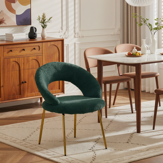 Sunvega Velvet Fabric Dining Chair with Curved Backrest and Golden Metal Legs for Kitchen
