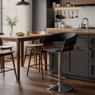 Sunvega Adjustable Swivel Bar Stool with Charcoal Grey Upholstery and Chrome Base