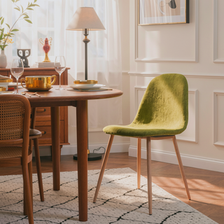 Sunvega Green Fabric Dining Chairs with Light Walnut Finished Iron Legs