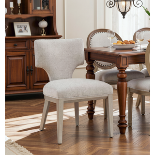 Sunvega Linen and Champagne Finish Side Chair with Padded Seat and Solid Wood Legs