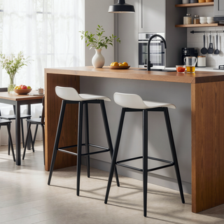 Sunvega Ale Contemporary Fixed-Height Bar Stool with Upholstered Seat and Black Metal Base