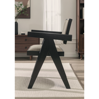 Sunvega Jasper 21 Inch Set of 2 Ebony Black Dining Arm Chairs with Beige Upholstered Seat