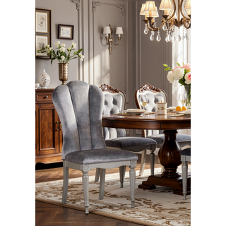 Sunvega Glam Style Silver And Light Gray Finish 2pc Side Chair With Fluted Legs