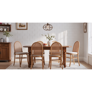 Sunvega Modern Industry Chic Cane Dining Chair Set of 2 with Tall Round Backrest