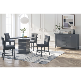 Sunvega Light Gray Contemporary Bar Stools with Padded Slat Design Back-Seat Cushions