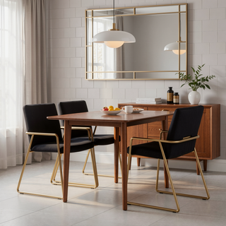 Sunvega Contemporary Gold Steel and Black Faux Leather Upholstered Dining Chairs Set of 2