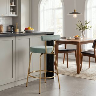 Sunvega Gold Metal and Sage Green Velvet Rhonda Glam Counter Stool Set of 2