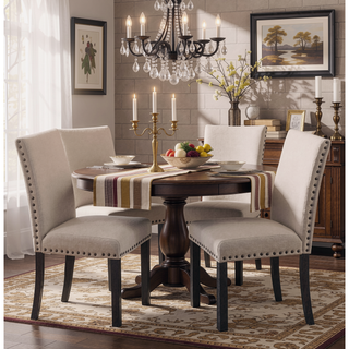 Sunvega Natural Linen Blend Upholstered Counter Dining Chair Set with Antique Gray Wood Legs