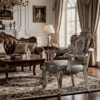 Sunvega Silver and Antique Platinum Arm Chair with Nailhead Trim Set of 2