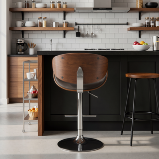 Sunvega Mid Century Modern Adjustable Swivel Bar Stool in Distressed Brown
