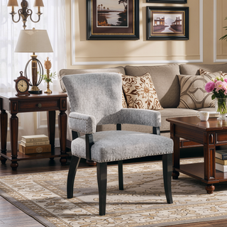 Sunvega Dawson Arm Dining Chair with Black Noir Wood Finish and Silver Nail Heads