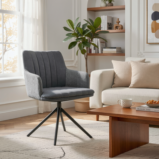 Sunvega Modern Faux Leather and Fabric Metal Swivel Dining Chairs Set of 2