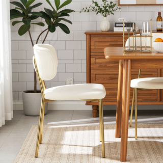 Sunvega Gold Metal Frame and Cream Velvet Upholstered Bouton Chair Set of 2