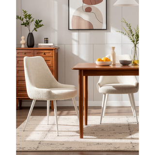 Sunvega Light Blue Boucle Upholstered Side Chair with White Metal Base and Padded Seat