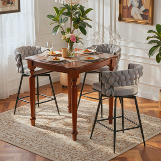 Sunvega Linen Woven 360 Swivel Bar Stools Set of 2 with Back and Footrest Grey