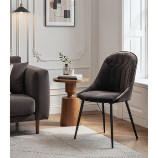 Sunvega Dark Gray Fabric and Black Finish Upholstered Side Chair Set of 2