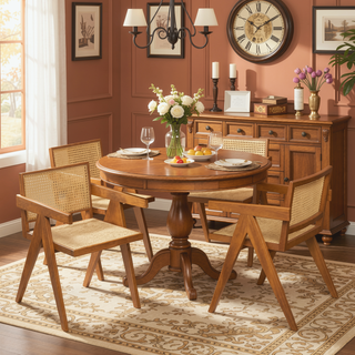 Sunvega Natural Rattan Dining Chairs with Perforated Design Set of 2 for Living Room