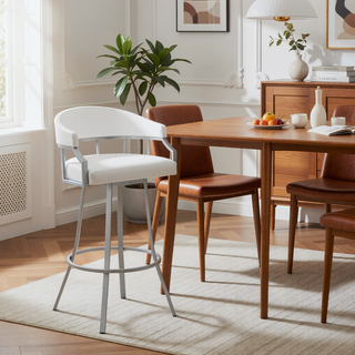 Sunvega 30 Inch Swivel Bar Stool with Faux Leather Upholstery and Metal Footrest