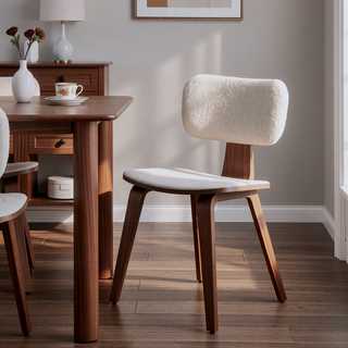 Sunvega Modern Upholstered Back Boucle Side Chair with Walnut Legs Set of 2
