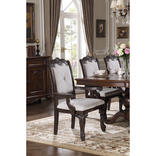 Sunvega Traditional Style Arm Chairs with Luxurious Beige Upholstery and Rich Coffee Brown Finish