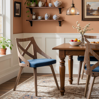 Sunvega White Washed Wood and Blue Fabric Farmhouse Dining Chair Set of 2