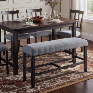 Sunvega Grey Upholstered Counter Height Bench with Weathered Espresso Wooden Frame