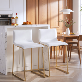 Sunvega Contemporary Gold Metal and White Faux Leather Counter Stool Set of 2