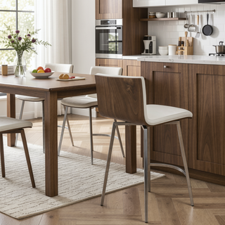 Sunvega Mason Swivel Counter Stool with Tufted Faux Leather Seat and Walnut Wood Back