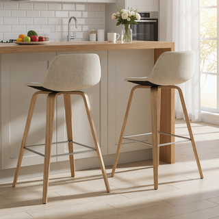 Sunvega Mid Century Modern Bentwood Counter Bar Height Stool Set of 2 with Chrome Foot Rest