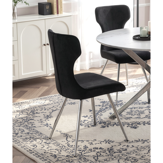 Sunvega Ultra Modern Dining Set of 2 Side Chairs with Black Velvet Upholstery