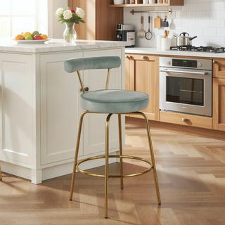 Sunvega Gold Metal and Sage Green Velvet Rhonda Glam Counter Stool Set of 2