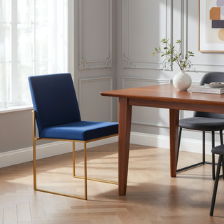 Sunvega Gold and Blue Velvet Upholstered High Back Dining Chairs Set of 2