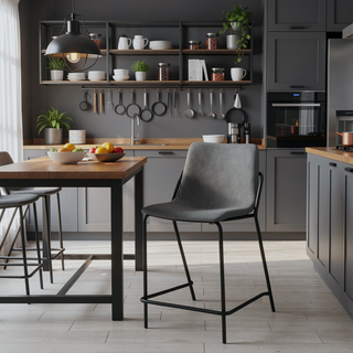 Sunvega Black Frame Grey Leatherette Counter Height Stools with Footrest Set of 2
